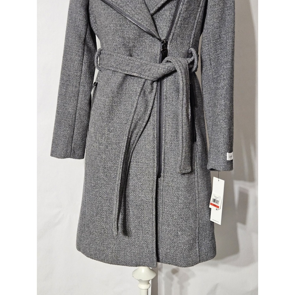 Calvin Klein Grey Women's Wool Blend Angled Twill Wrap Belted Coat Size XS - Picture 8 of 15